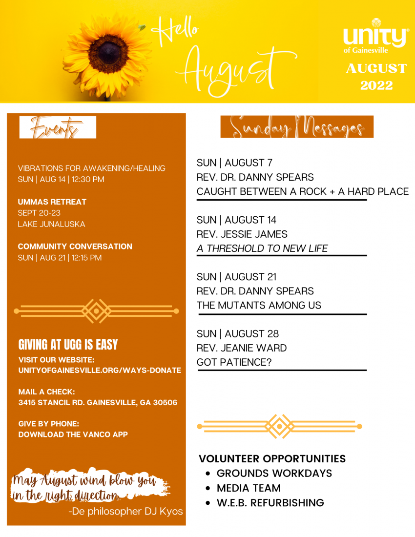 August Event Flyer with Sunflower at top